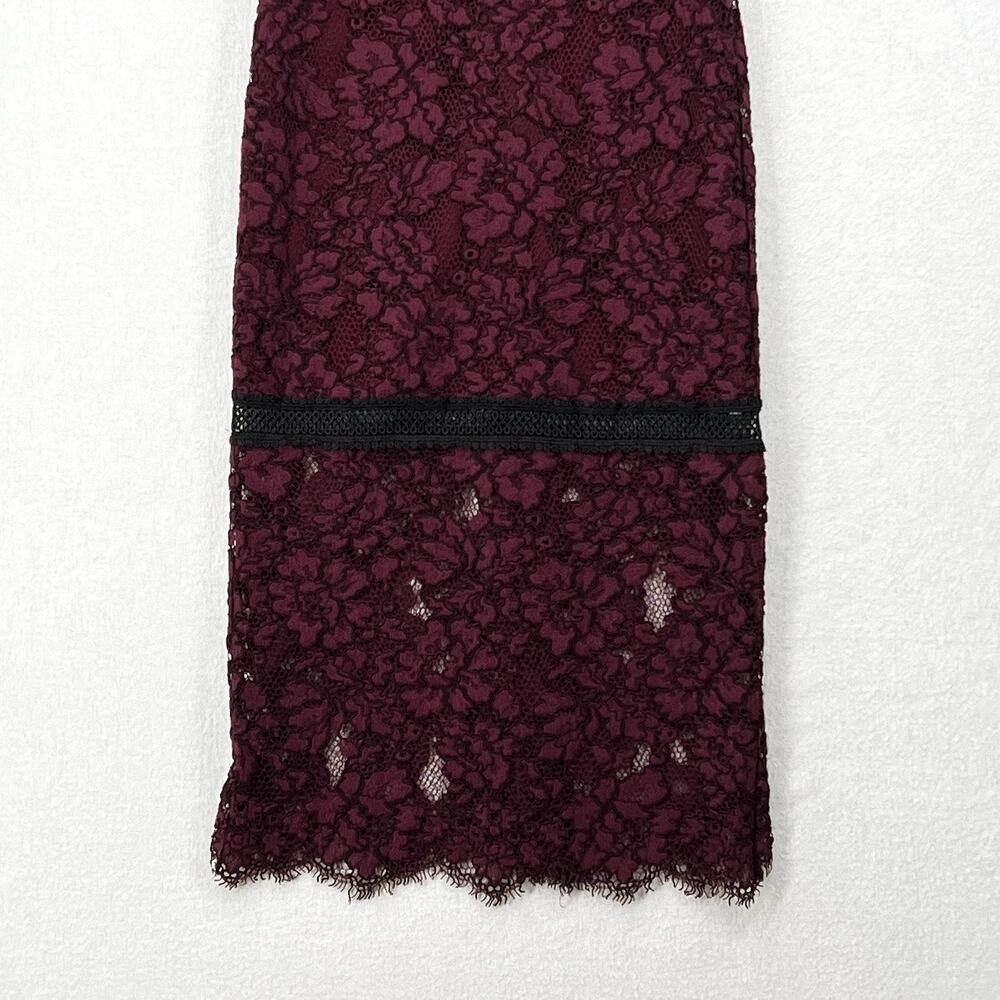 ALEXIS Evie Lace Midi Sheath Dress Womens Small Burgundy Crew Neck Cold Shoulder - Picture 9 of 16